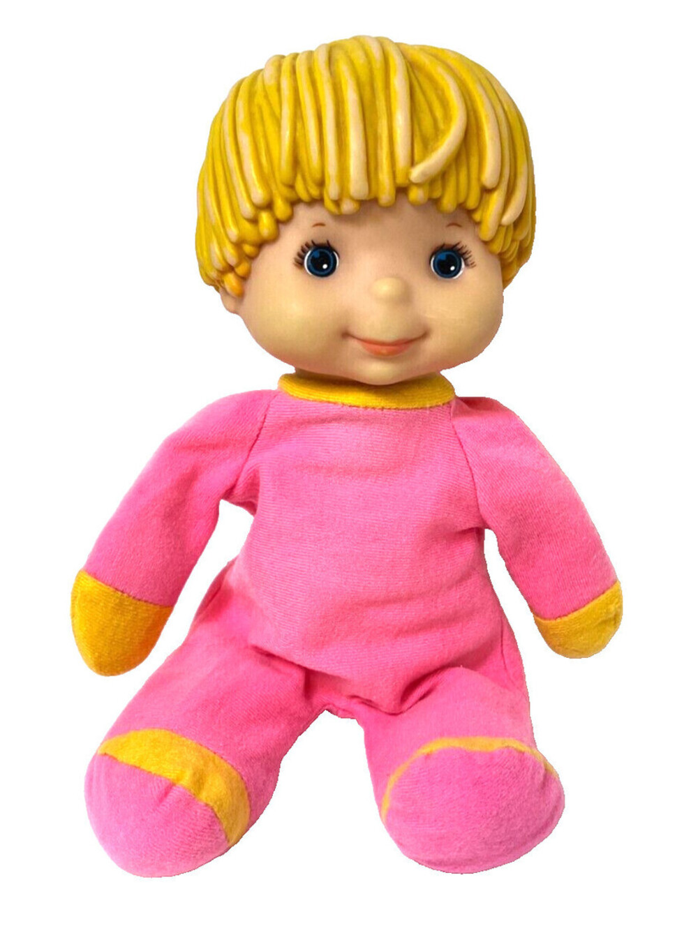 Remco Giggly Jigglies Baby Doll 1979 Vintage Blonde Hair Blue Eyes Pink Outfit